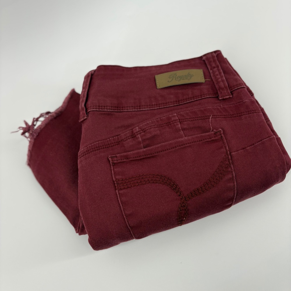 Royalty for Me WannaBettaButt Jeans Size 16 Burgundy Distressed Raw Hem Skinny